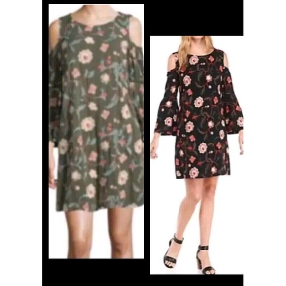 Luxology Women's Size 4 Cold Shoulder Dress Floral Embroidered Boho Bell Sleeves - Picture 2 of 11